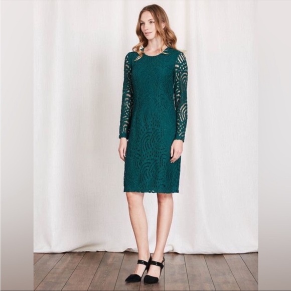 boden green lace dress Boden 4 Green Lace Pleat Neck Shift Dress Short Sleeve Pleated WH588